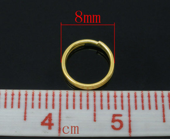 Изображение 400 ШТ 8мм диаметр, 0.7мм(21 калибров) Железный Сплав(Без Кадмия) Двойная петля Колечки Позолоченный Круглые