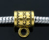Image de Bélières Perles en Alliage de Zinc Style Européen pour Bracelet Tasse Rond Or vieilli Gravé Caractère 8mm x 6mm, Trous: 5mm, 100 Pcs