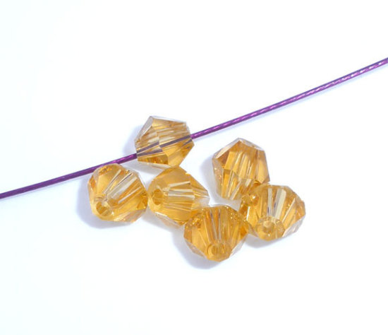 Imagen de Cuentas Vidrio de Bicono , Color de Champagne Oro 4mm x 4mm, Agujero: acerca de 0.8mm, 400 Unidades