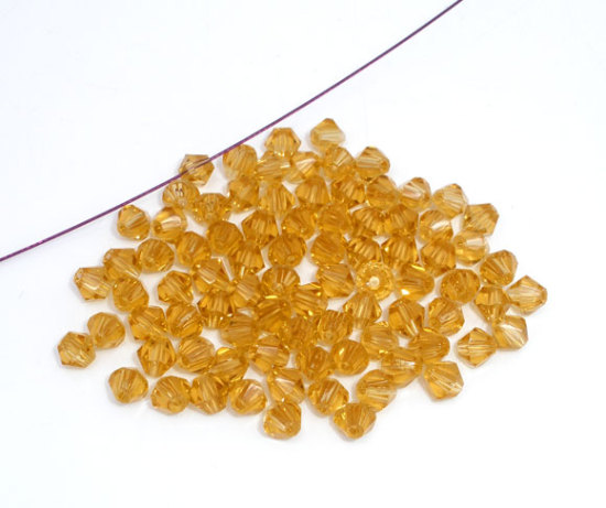 Imagen de Cuentas Vidrio de Bicono , Color de Champagne Oro 4mm x 4mm, Agujero: acerca de 0.8mm, 400 Unidades