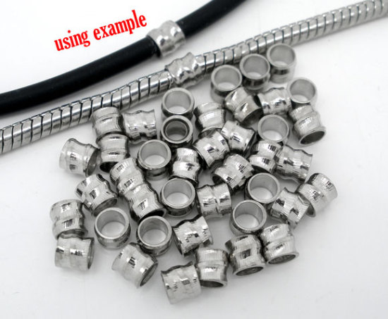 Picture of Copper European Style Snake Chain Screw Threads Silver Tone 4.2mm( 1/8") x 4mm( 1/8"), 100 PCs