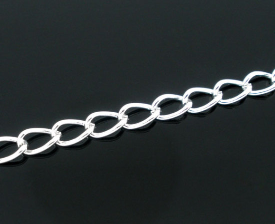 Picture of Alloy Link Curb Chain Findings Silver Plated 5x3.3mm(2/8"x1/8"), 10 M