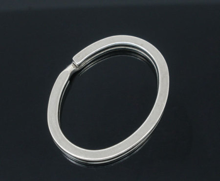 Iron Based Alloy Keychain & Keyring Oval Silver Tone 36mm x 28mm, 10 PCs
