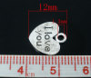 Picture of Zinc Based Alloy Charms Heart Antique Silver Color Message " I Love you " 12mm( 4/8") x 11mm( 3/8"), 50 PCs