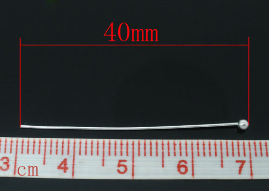 Image de Aiguille Clou Tige à Tête Boule en Laiton Argent Mat 4cm long, 0.5mm Gros (24 gauge), 400 PCs                                                                                                                                                                 