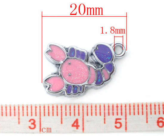 Picture of Zinc Based Alloy Charms Scorpio Sign Of Zodiac Constellations Silver Tone Multicolor Enamel 20mm( 6/8") x 13mm( 4/8"), 10 PCs