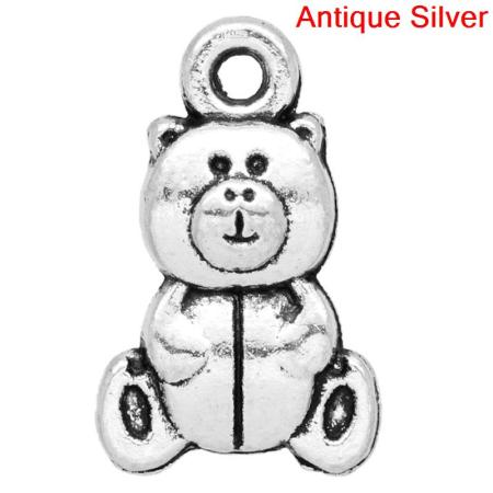 Charm Colgantes Oso Plata Antigua 16mmx 10mm, 50 Unidades