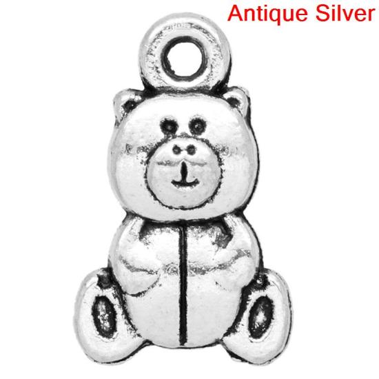 Picture of Charm Pendants Bear Antique Silver Color 16mm( 5/8") x 10mm( 3/8"), 50 PCs