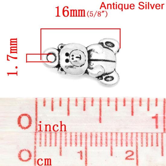 Picture of Charm Pendants Bear Antique Silver Color 16mm( 5/8") x 10mm( 3/8"), 50 PCs