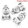 Picture of Charm Pendants Bear Antique Silver Color 16mm( 5/8") x 10mm( 3/8"), 50 PCs