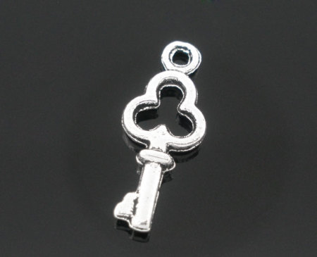 Imagen de Colgantes Aleación del Metal Del Zinc de Llave Plata Antigua Rhinestone 16.0mm x 6.0mm, 200 Unidades 