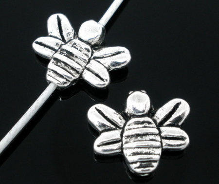 Zinc Based Alloy Beads Bee Antique Silver Color About 14mm x 12mm, Hole:Approx 1mm, 50 PCs
