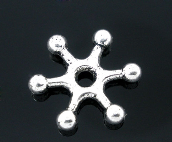 Bild von Zinklegierung Spacer Perlen Zwischenperlen Antiksilber Schneeflocke Blumen ca. 16mm x 14mm, Loch:ca. 2mm, 50 Stück