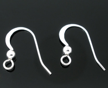 Picture of 200 PCs Brass Ear Wire Hooks Earrings For DIY Jewelry Making Accessories Silver Plated With Loop 17mm x 18mm, Post/ Wire Size: 0.7mm(21 gauge)