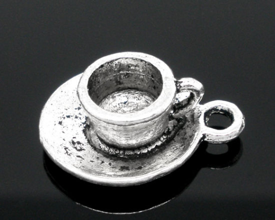 Bild von Zinklegierung Kaffe/Tee Tasse Becher Geschirr Anhänger Antiksilber 19mm x 15mm, 20 Stück