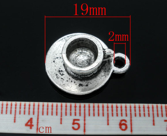Bild von Zinklegierung Kaffe/Tee Tasse Becher Geschirr Anhänger Antiksilber 19mm x 15mm, 20 Stück
