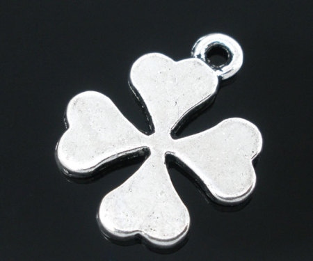 Imagen de Zamak Colgantes Hoja del Trébol Plata Antigua 19mm x 15mm, 50 Unidades