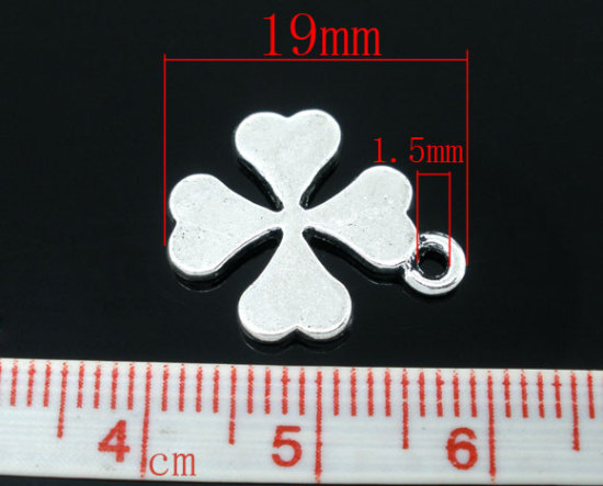 Picture of Zinc Based Alloy Pendants Four Leaf Clover Antique Silver Color 19mm x 15mm, 50 PCs