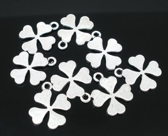 Picture of Zinc Based Alloy Pendants Four Leaf Clover Antique Silver Color 19mm x 15mm, 50 PCs