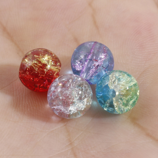 Picture of Glass Loose Beads Round At Random Mixed Crackle About 8mm Dia, Hole: Approx 1.2mm, 50 PCs