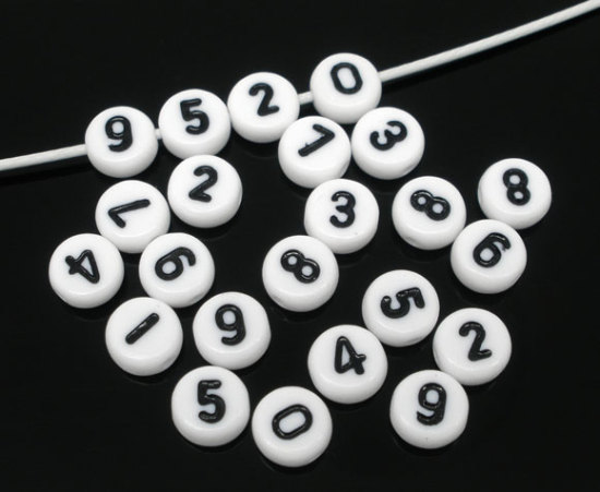 Bild von Acryl Spacer Zwischenperlen Perlen Rund Weiß Nummer ca 7mm D Loch:ca 1mm 500 Stück