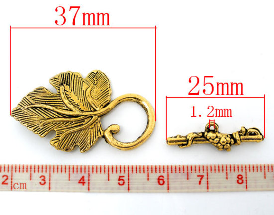 Picture of Zinc Based Alloy Toggle Clasps Grape Leaf Gold Tone Antique Gold 37mm x 23mm 25mm x 8mm, 20 Sets