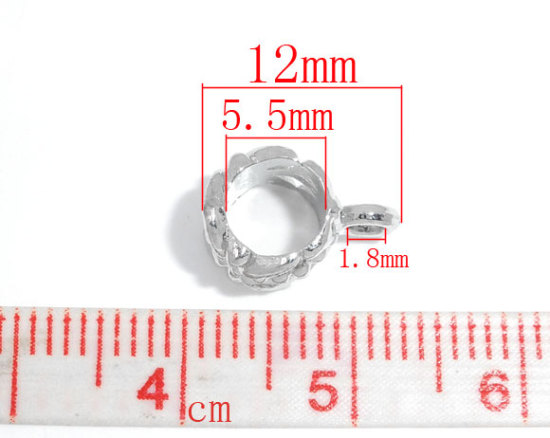 Изображение Бейлы Серебряный Тон 12mm x 6mm, " Цветы",Годные для Европейских Браслетов,Проданные 50 шт/уп