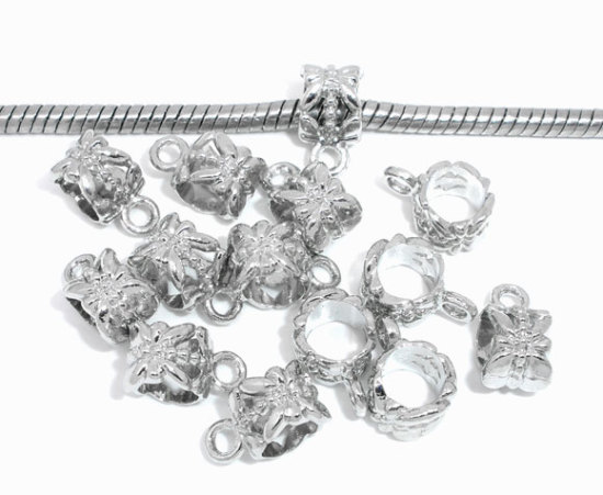 Bild von Silberfarbe Blumen Element Perlen 12x6mm Für European Armband verkauft eine Packung mit 50 Stücke