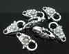 Picture of Zinc Based Alloy Lobster Clasp Findings Antique Silver Color Flower Pattern 24mm x 13mm, 10 PCs