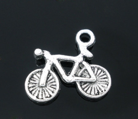 Colgantes Aleación del Metal Del Zinc de Bicicleta Plata Antigua Rhinestone 15.0mm x 13.0mm, 50 Unidades 