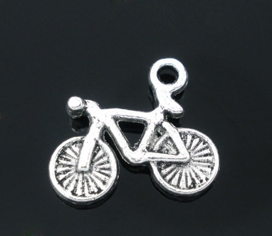 Imagen de Colgantes Aleación del Metal Del Zinc de Bicicleta Plata Antigua Rhinestone 15.0mm x 13.0mm, 50 Unidades 