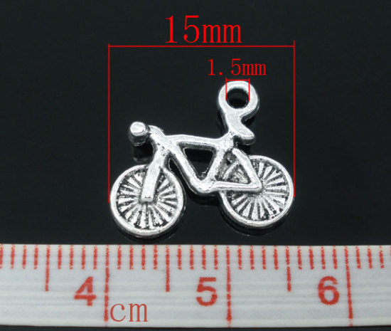 Imagen de Colgantes Aleación del Metal Del Zinc de Bicicleta Plata Antigua Rhinestone 15.0mm x 13.0mm, 50 Unidades 