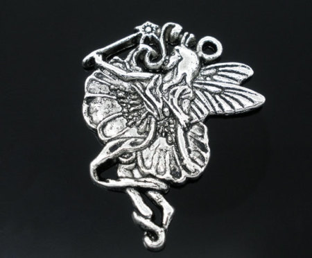 Imagen de Colgantes Aleación del Metal Del Zinc de Ángel Plata Antigua Rhinestone 3.6cm x 28.0mm, 10 Unidades 