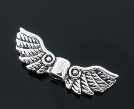 Zinc Based Alloy Spacer Beads Angel Wing Antique Silver Color About 22mm x 7mm, Hole:Approx 1.3mm, 50 PCs