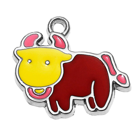Immagine di 10 PCs Zinc Based Alloy Charms Silver Tone Multicolor Taurus Sign Of Zodiac Constellations Enamel 21mm x 18mm