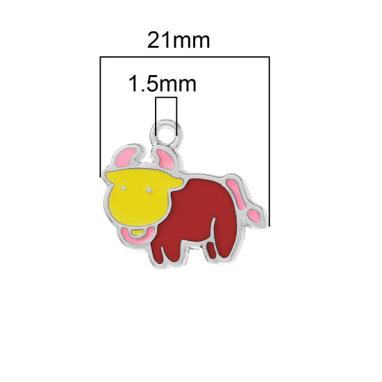 Immagine di 10 PCs Zinc Based Alloy Charms Silver Tone Multicolor Taurus Sign Of Zodiac Constellations Enamel 21mm x 18mm