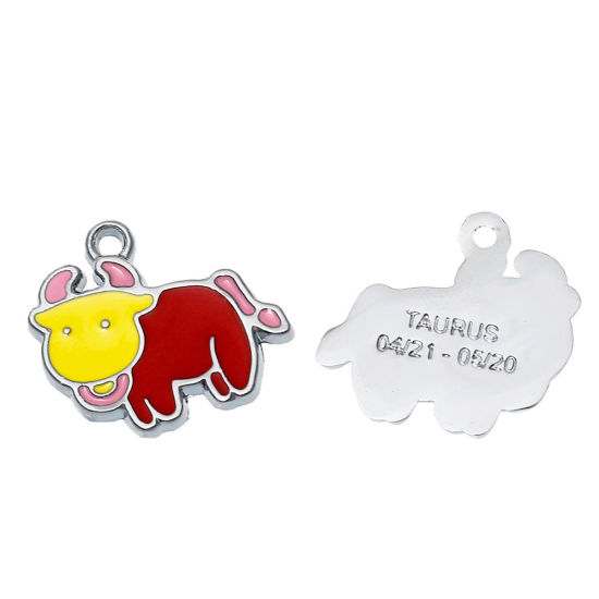 Immagine di 10 PCs Zinc Based Alloy Charms Silver Tone Multicolor Taurus Sign Of Zodiac Constellations Enamel 21mm x 18mm