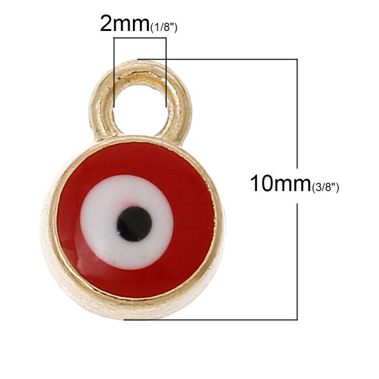 Imagen de Colgantes Aleación Ronda , Chapado en Oro Mal de ojo Patrón Al Azar Esmalte 10mmx 7mm, 10 Unidades