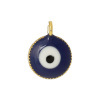 Picture of Zinc Metal Alloy Charm Pendants Round Gold Plated Evil Eye Carved Blue & White Enamel 10mm( 3/8") x 7mm( 2/8"), 10 PCs