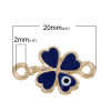 Picture of Zinc Metal Alloy Connectors Findings Four Leaf Clover Gold Plated Evil Eye Carved At Random Enamel 20mm x 12mm, 10 PCs