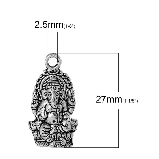 Immagine di Lega di Zinco Charm Ciondoli Budda Argento Antico Elefante Scolpito 27mm x 14mm , 50 Pz