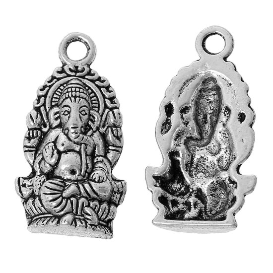 Immagine di Lega di Zinco Charm Ciondoli Budda Argento Antico Elefante Scolpito 27mm x 14mm , 50 Pz