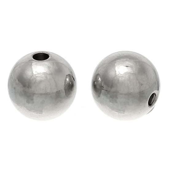 Picture of 304 Stainless Steel Spacer Beads Round Silver Tone Solid About 8mm( 3/8") Dia, Hole:Approx 1mm, 50 PCs
