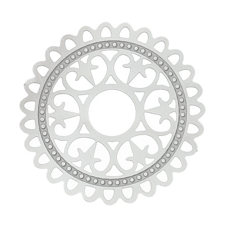 Picture of 304 Stainless Steel Filigree Stamping Embellishments Findings, Round Silver Tone, Flower Hollow Carved 3.2cm(1 2/8") Dia, 10 PCs