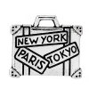 Picture of Zinc Metal Alloy Charm Pendants Suitcase Antique Silver Color Message " NEW YORK PARIS TOKYO " Carved 16mm( 5/8") x 14mm( 4/8"), 20 PCs