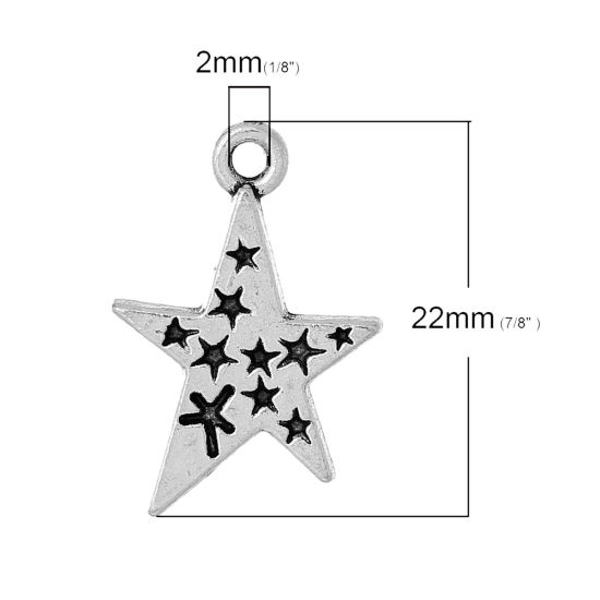 Immagine di Lega di Zinco Charm Ciondoli Stella a Cinque Punte Argento Antico Stella Scolpito 22mm x 15mm , 30 Pz