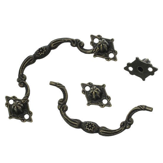 Bild von Zinklegierung Kistengriff Raute Bronzefarbe 8.3cm x 3cm 2.6cm x 1.8cm 10 Sets