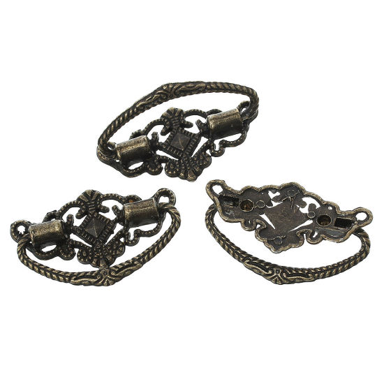 Image de Poigées de Valise en Alliage de Zinc Forme Irrégulier Bronze Antique Fleurs Creuses, Longueur: 48mm, Largeur: 24mm, 5 Pcs