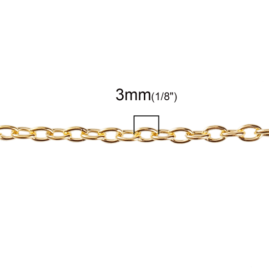 Picture of Jewelry Necklace Oval Gold Plated Cable Chain 76.2cm(30") long, Chain Size: 3x2mm(1/8"x1/8"), 1 Plate(Approx 12 PCs)