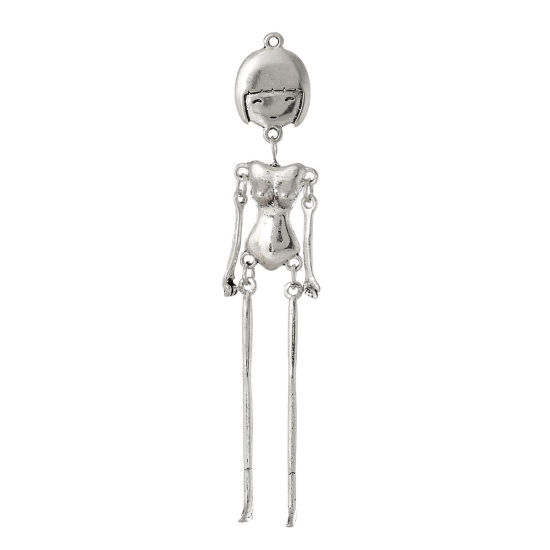 Picture of Zinc Metal Alloy Body DIY Toy Doll Making Pendants Human Femal Skeleton Antique Silver Color 10.4cm(4 1/8") x 1.8cm( 6/8"), 5 PCs